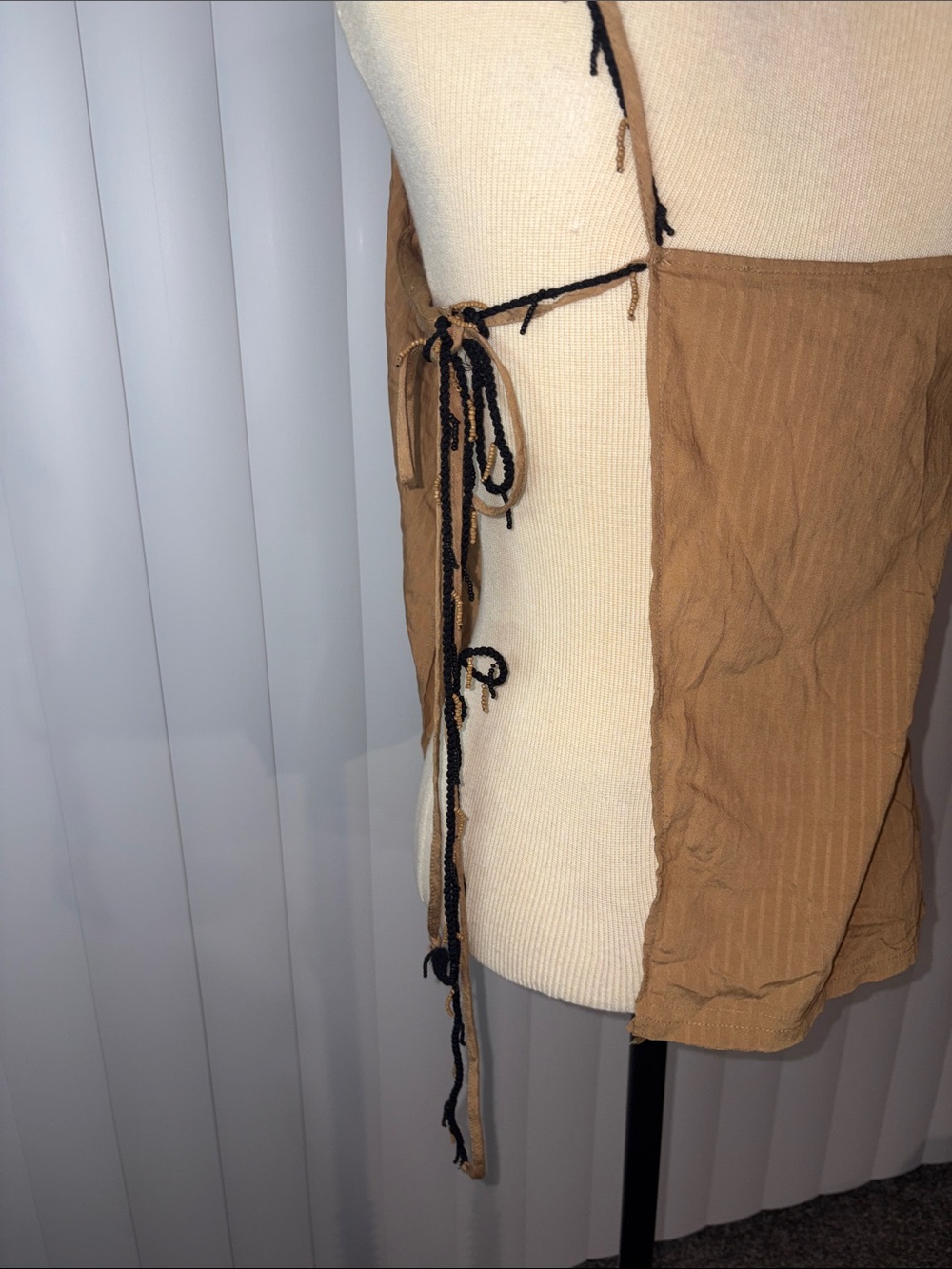 ZARA Women’s Tan Asymmetric Cowl Neck Draped Beaded Straps Textured Top XS - Picture 6 of 9
